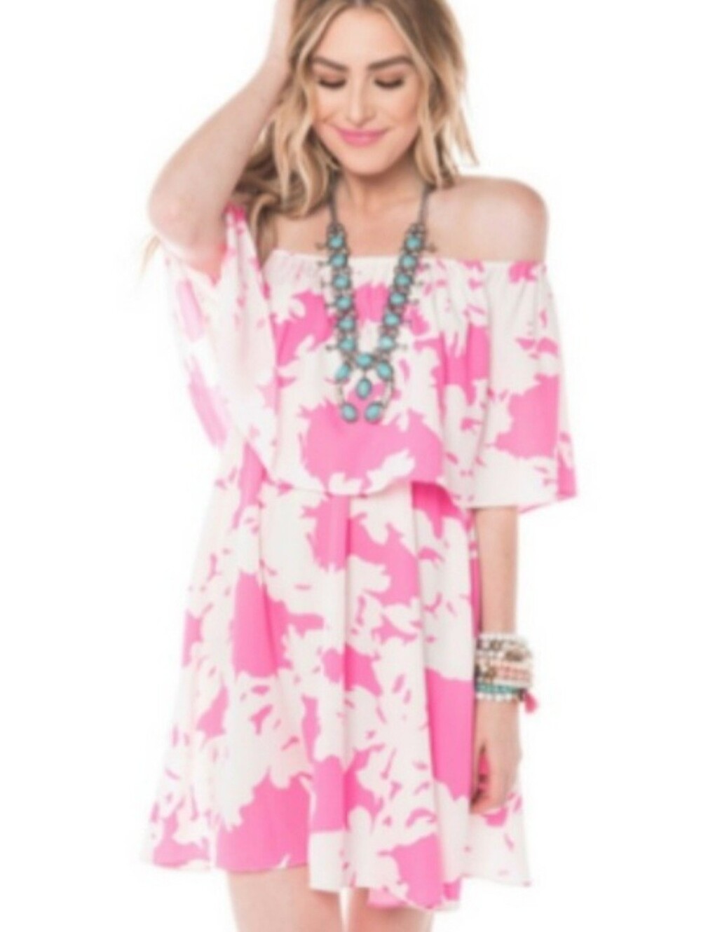 Buddy Love Hot Pink White Ever Electric Off Shoulder Mini Dress Large